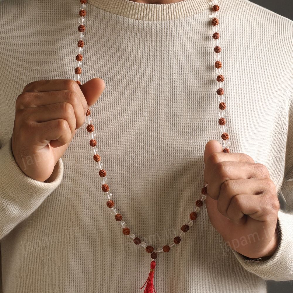 Sphatik and Rudraksha Mala - 108+1 Beads
