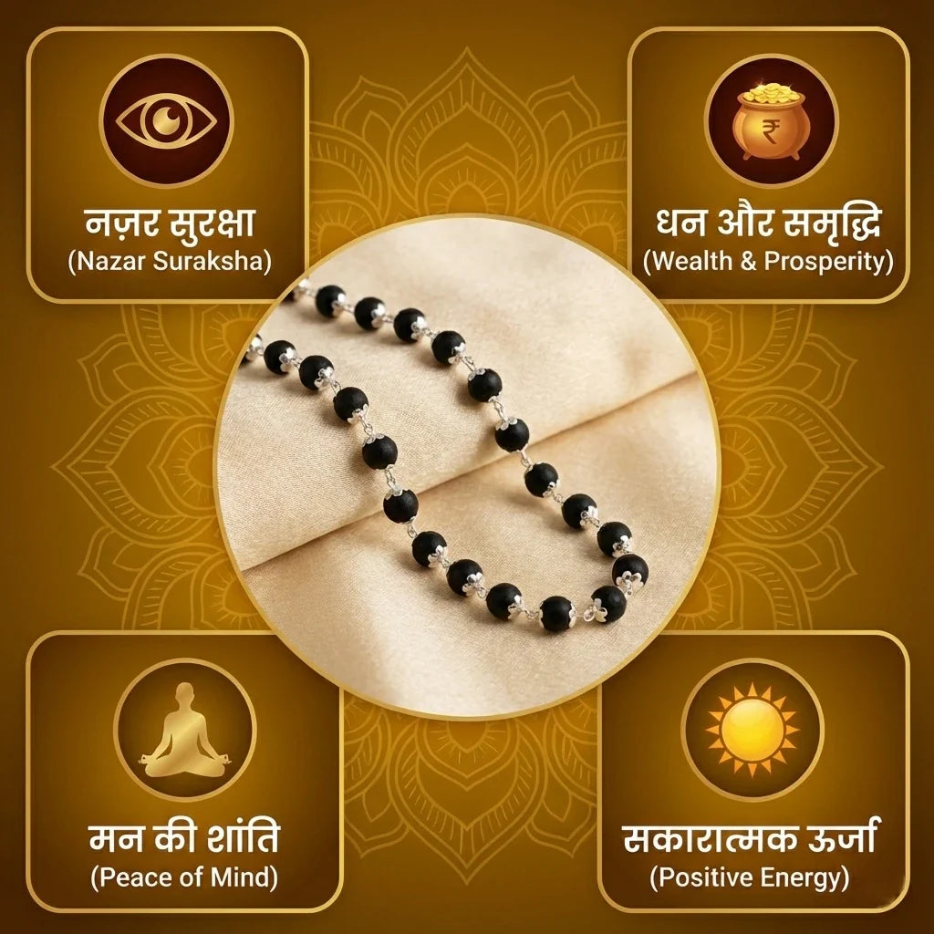 Karungali Malai Silver Cap Plated Necklace