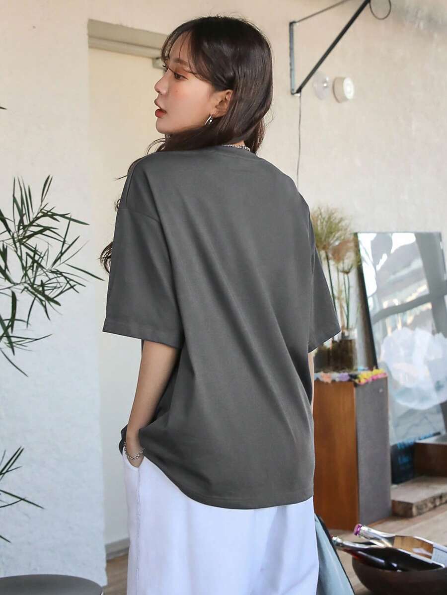 DAZY Letter Graphic Drop Shoulder Tee Summer Oversized T-Shirt