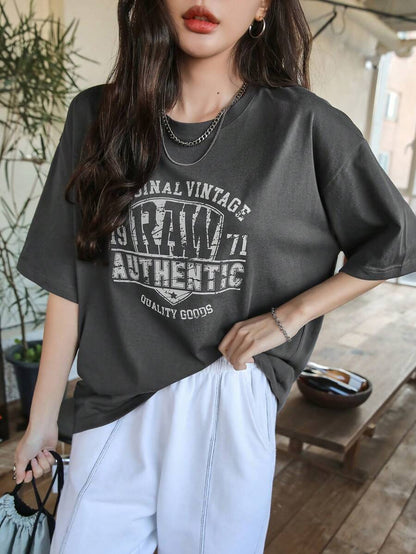 DAZY Letter Graphic Drop Shoulder Tee Summer Oversized T-Shirt