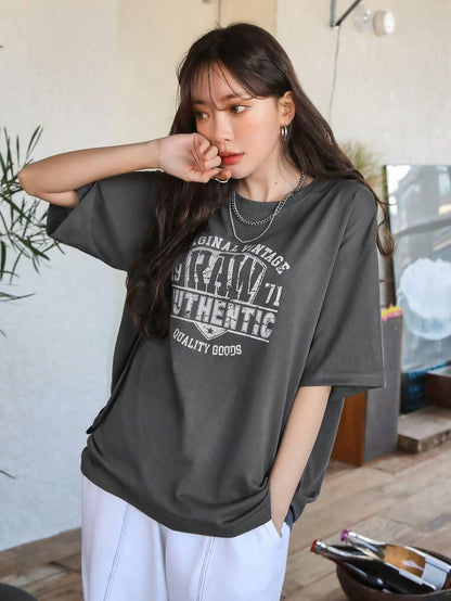 DAZY Letter Graphic Drop Shoulder Tee Summer Oversized T-Shirt