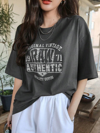 DAZY Letter Graphic Drop Shoulder Tee Summer Oversized T-Shirt