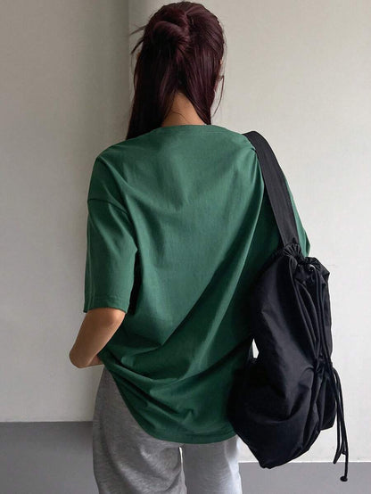 DAZY Women's Summer Loose Fit Slogan Print T-Shirt With Round Neckline And Dropped Shoulders Graphic Tee Oversized T-Shirt