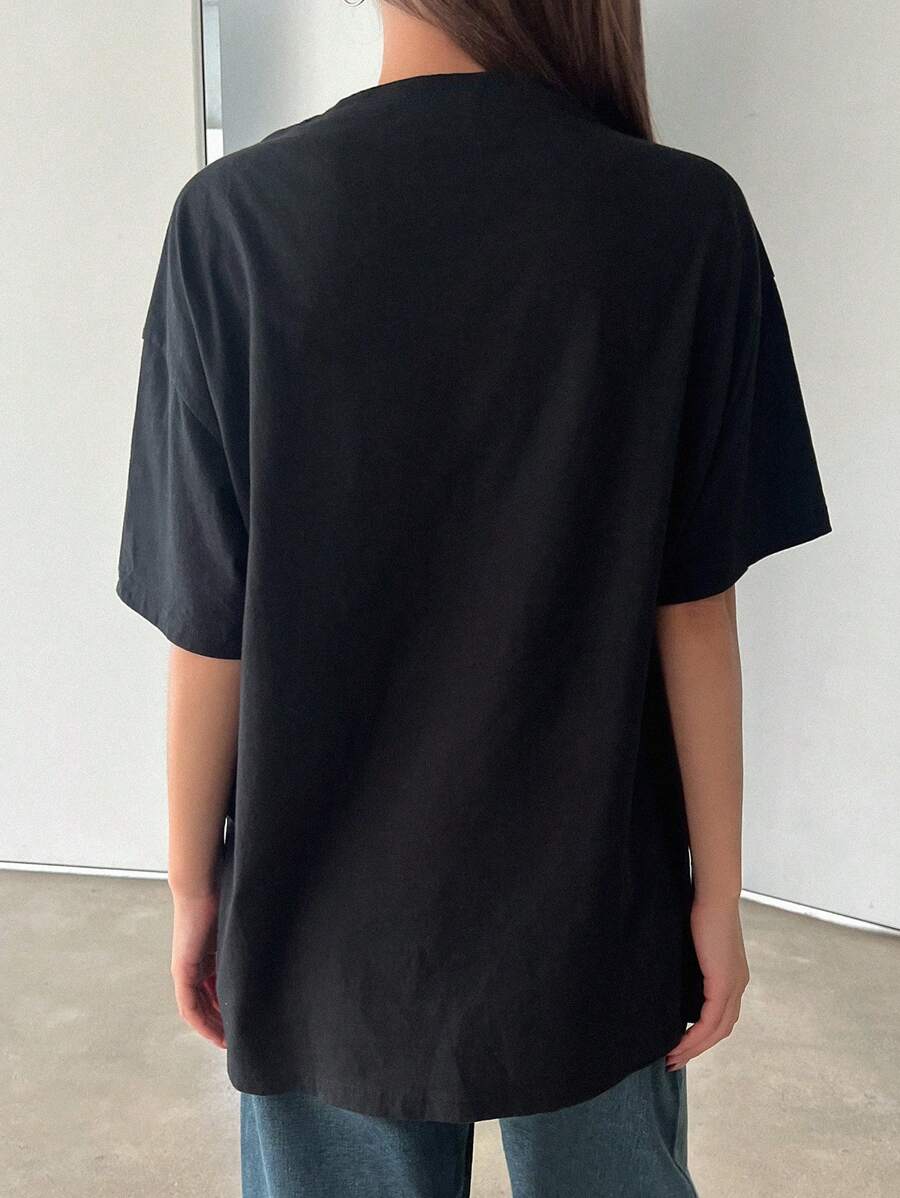 DAZY Women's Summer Loose Fit Slogan Print T-Shirt With Round Neckline And Dropped Shoulders Graphic Tee Oversized T-Shirt