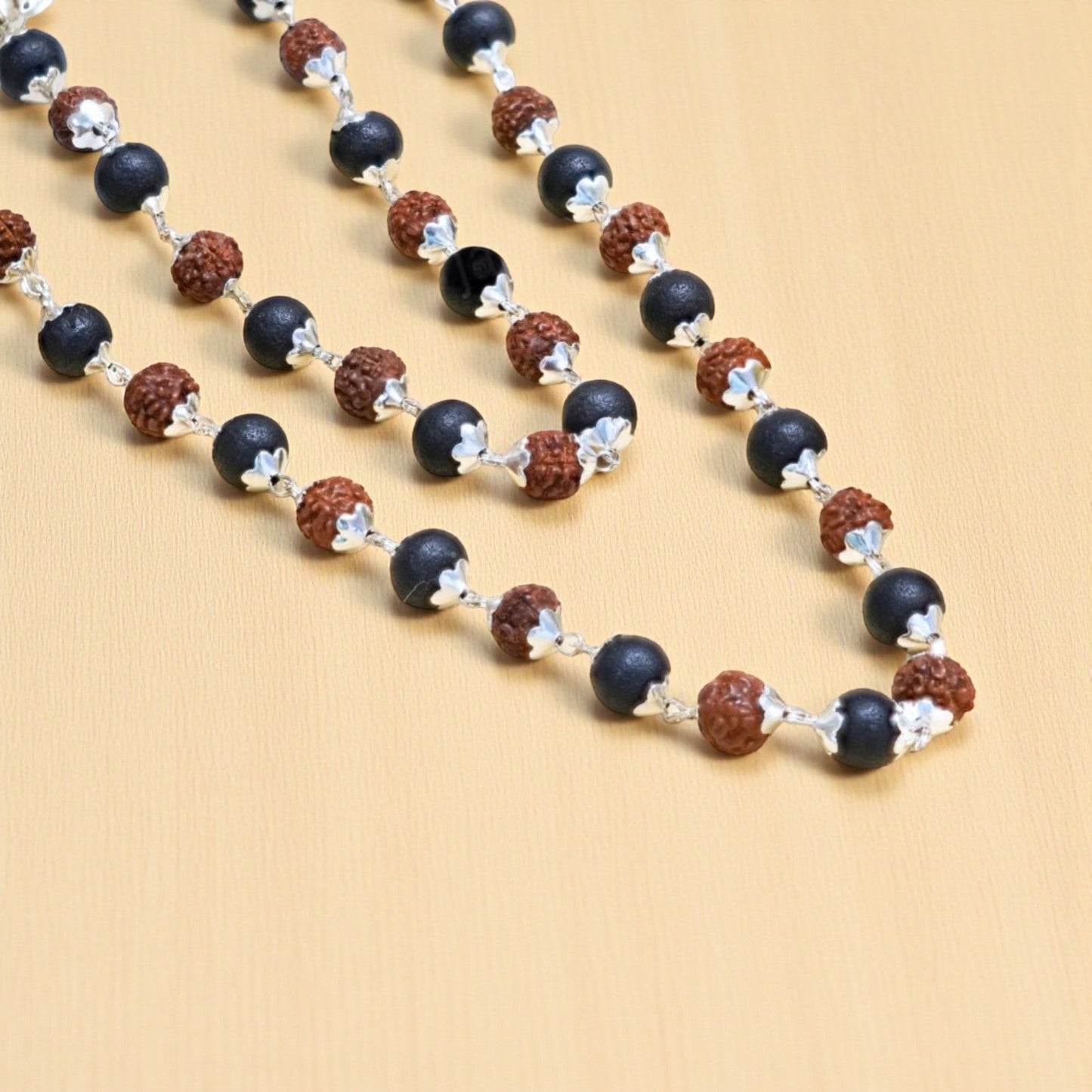 Karungali Rudraksha Malai Gold Silver Cap Plated Necklace