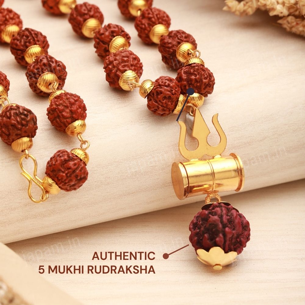 Gold Plated Rudraksha Trishool Necklace
