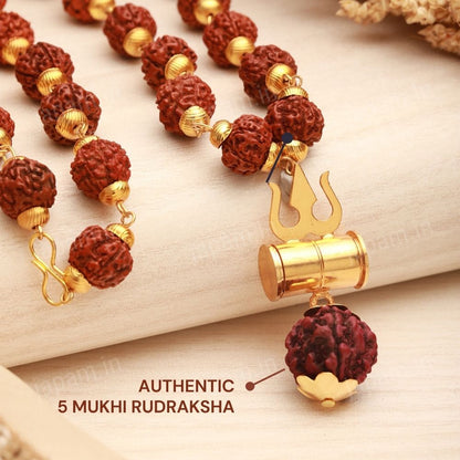 Gold Plated Rudraksha Trishool Necklace