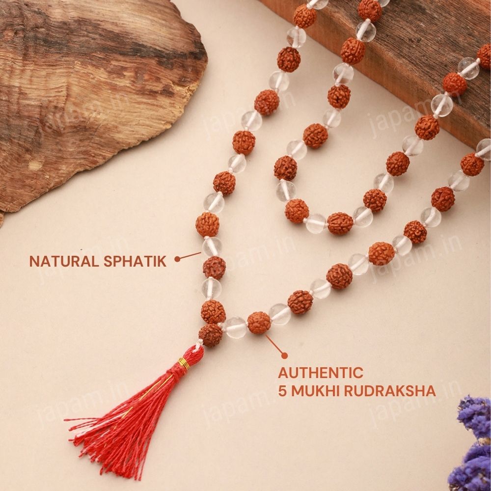 Sphatik and Rudraksha Mala - 108+1 Beads