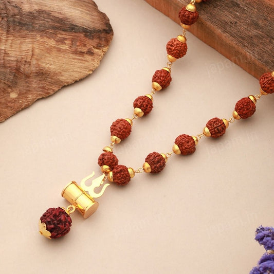 Gold Plated Rudraksha Trishool Necklace
