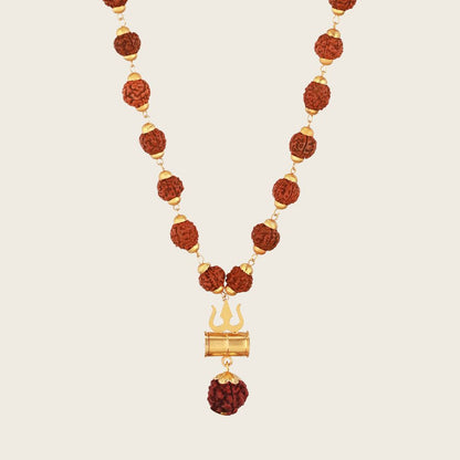 Gold Plated Rudraksha Trishool Necklace