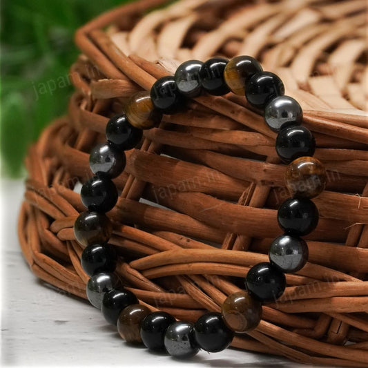 Triple Protection Band with Tiger Eye, Black Obsidian & Hematite Beads
