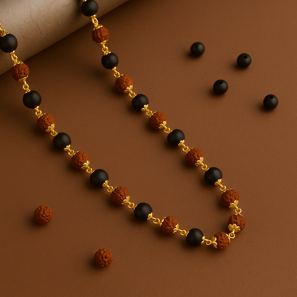 Karungali Rudraksha Malai Gold Silver Cap Plated Necklace