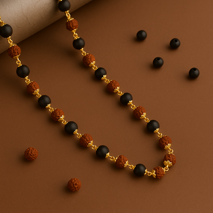Karungali Rudraksha Malai Gold Silver Cap Plated Necklace
