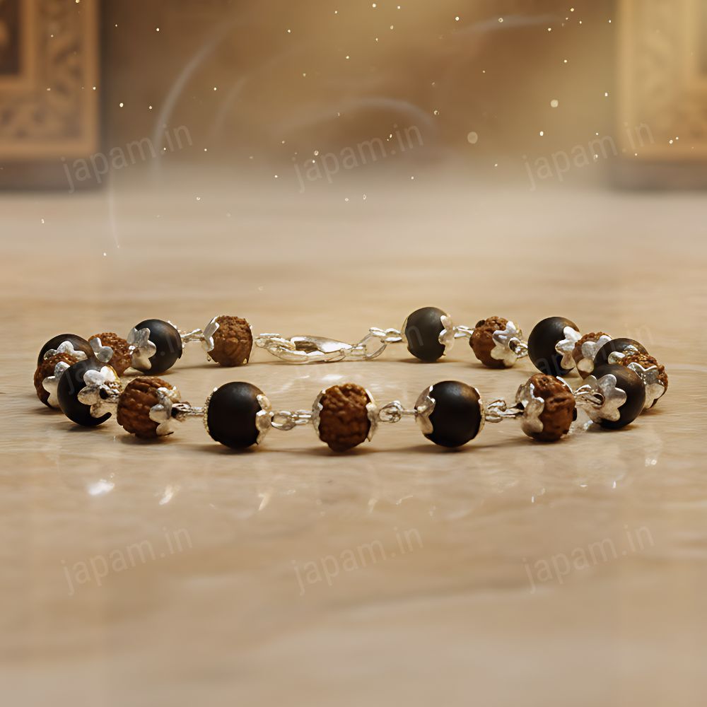 Silver Plated Rudraksha Karungali Bracelet