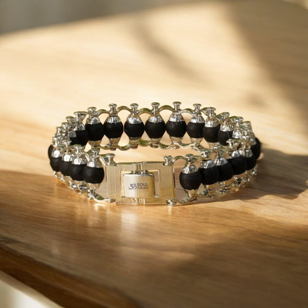 Karungali Modern Bracelet Silver Plated - Natural Ebony Wood