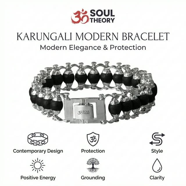 Karungali Modern Bracelet Silver Plated - Natural Ebony Wood