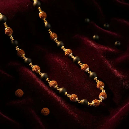 Karungali Rudraksha Malai Gold Silver Cap Plated Necklace