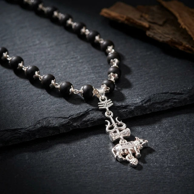 Karungali Mala with Trishul Nandi Pendant