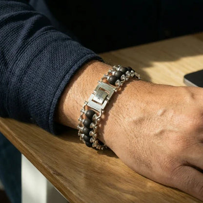 Karungali Modern Bracelet Silver Plated - Natural Ebony Wood