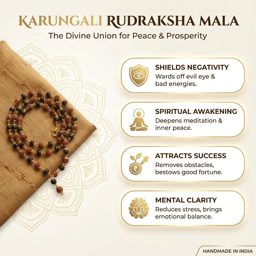 Karungali Rudraksha Malai Gold Silver Cap Plated Necklace